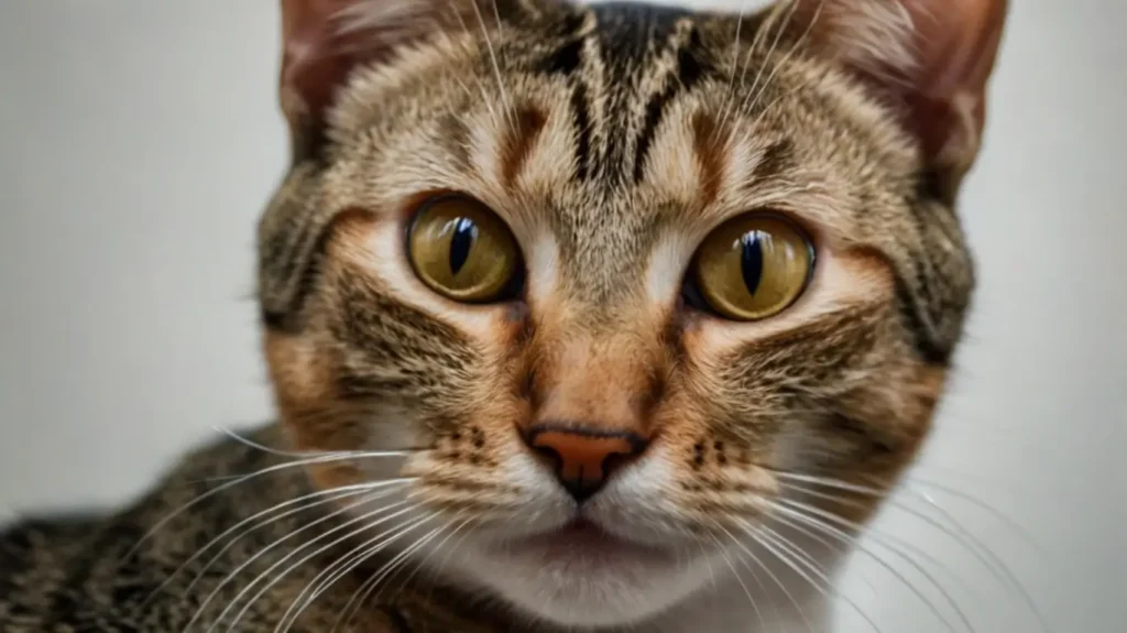 Nahaufnahme einer Katze mit großen, weit geöffneten Augen – ein mögliches Anzeichen für Bindehautentzündung Katze.